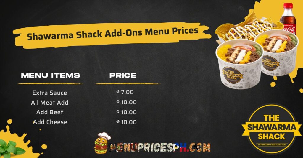 Shawarma Shack Add-Ons Menu Prices