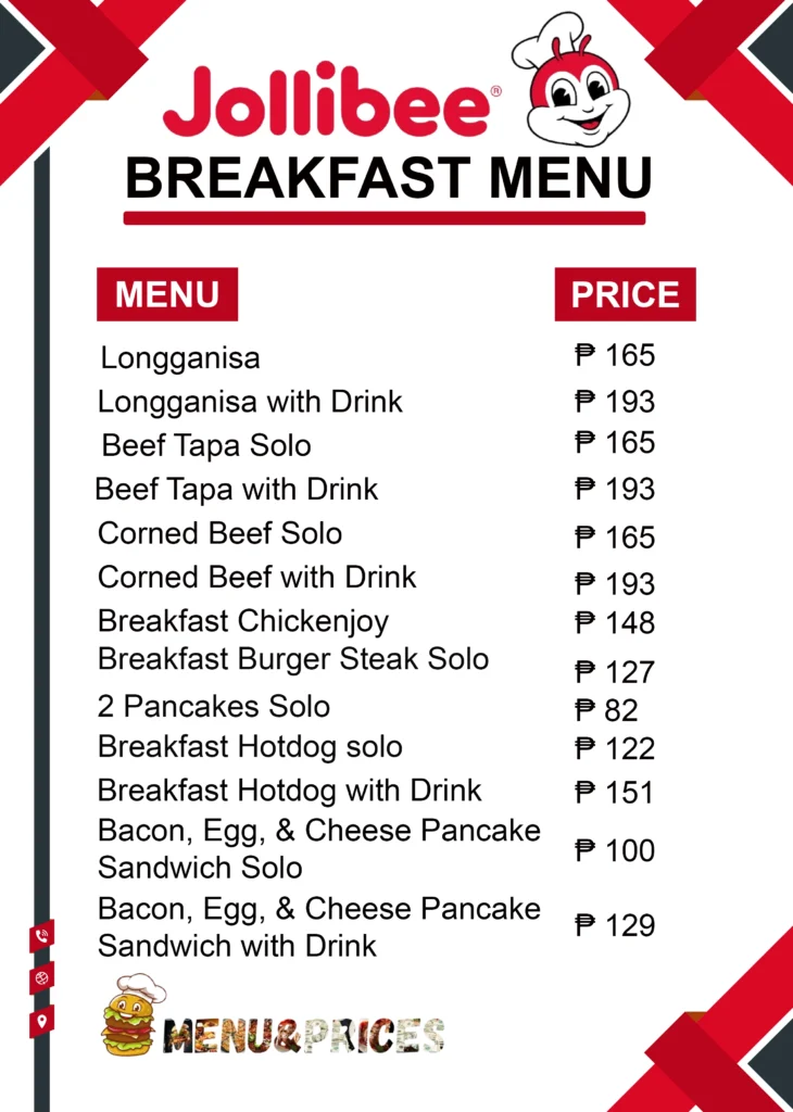 jollibee Breakfast Menu Card