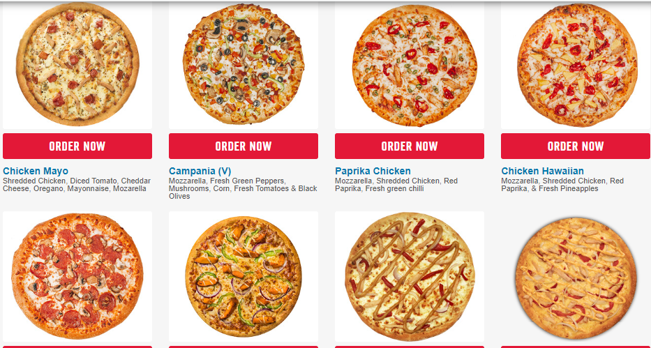 Dominos Pizza Menu